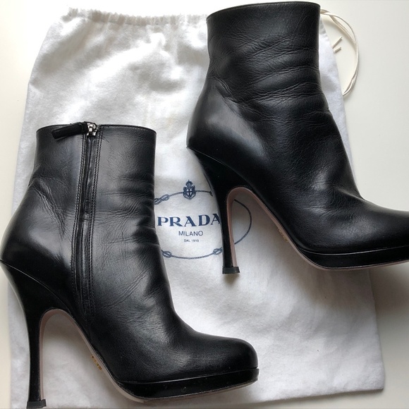 Prada Black Leather Booties - Picture 1 of 10
